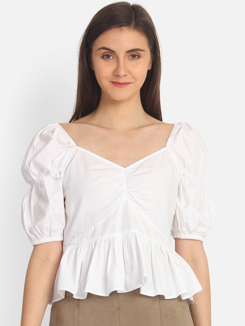 

COVER STORY Women White Solid Peplum Top