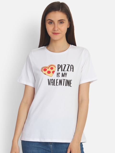 

COVER STORY Women White Printed Round Neck T-shirt