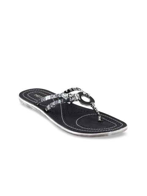

Metro Women Black Printed Open Toe Flats