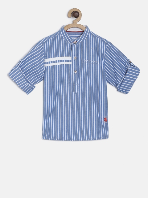 

TALES & STORIES Boys Blue & White Regular Fit Striped Casual Shirt