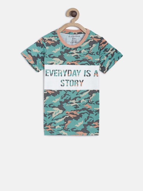 

TALES & STORIES Boys Green & Orange Camouflage Printed Round Neck T-shirt