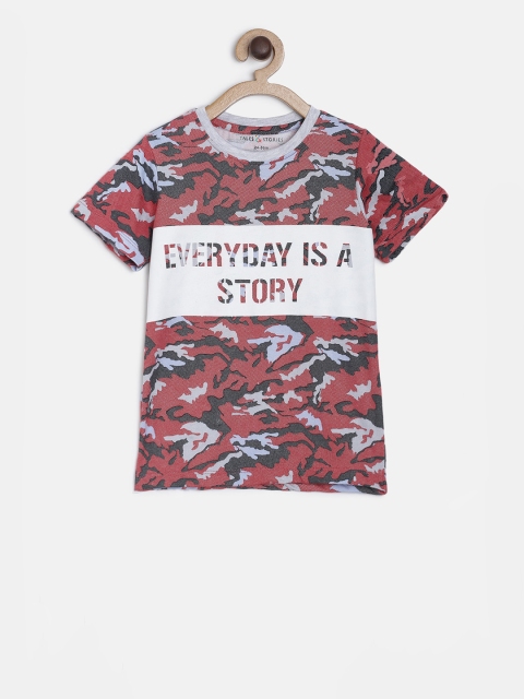 

TALES & STORIES Boys Red & Black Camouflage Printed Round Neck T-shirt