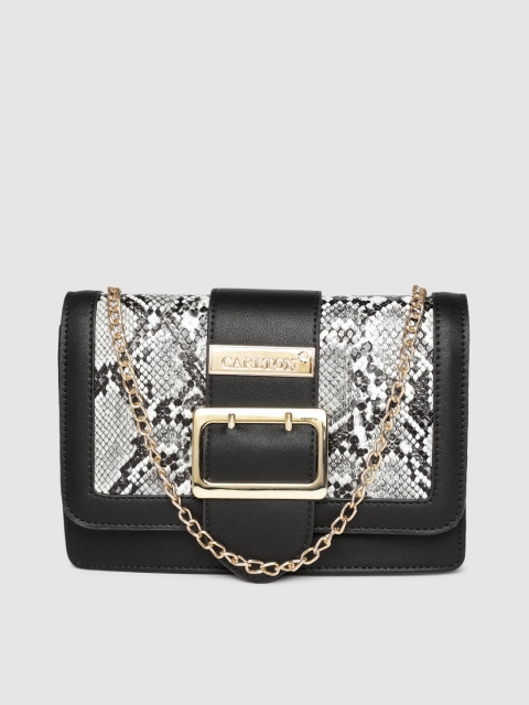 

CARLTON Black & Grey Snakeskin Textured Sling Bag