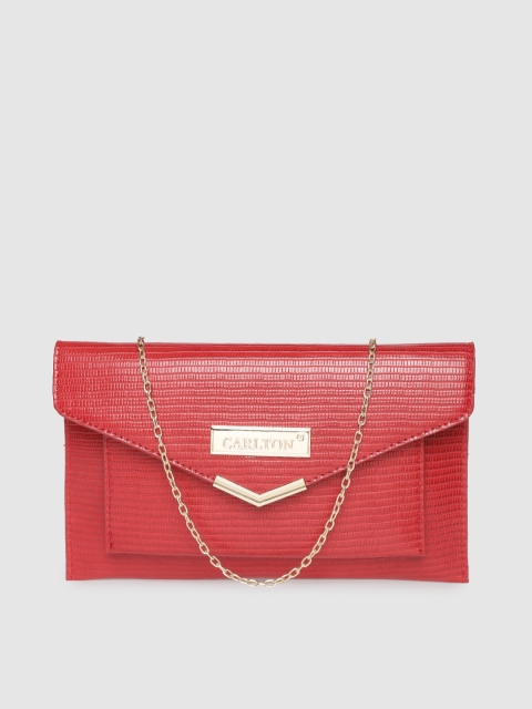 

CARLTON Red Snakeskin Textured Envelope Clutch