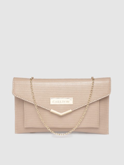

CARLTON Beige Snakeskin Textured Envelope Clutch