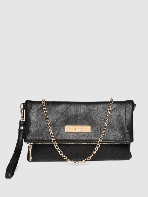 

CARLTON Black Solid Foldover Clutch with Quilted Detail