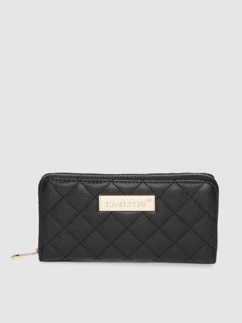 

CARLTON Women Black Quilted Zip Around Wallet