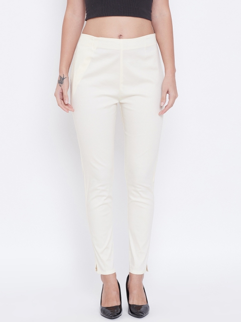 

ALIZA Women Off-White Regular Fit Solid Cigarette Trousers