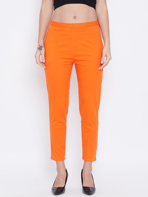 

ALIZA Women Orange Regular Fit Solid Cigarette Trousers