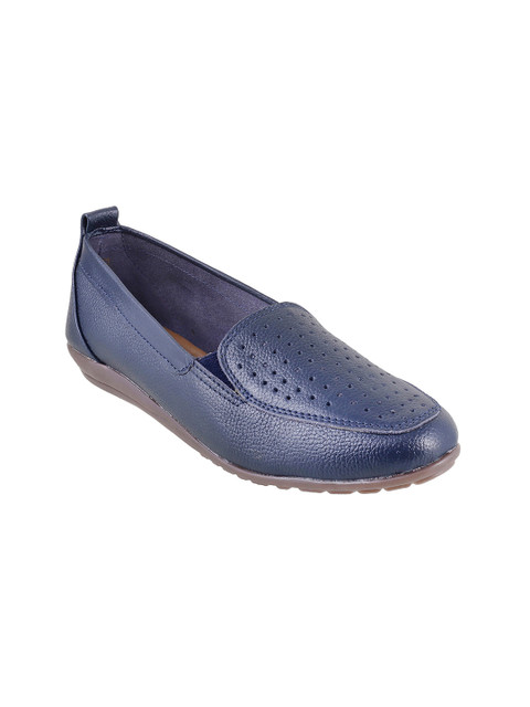 

Metro Women Navy Blue Leather Laser Cuts Slip-On Sneakers