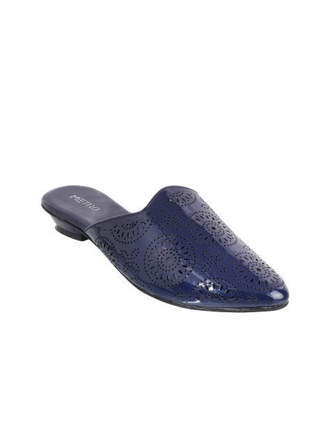 

Metro Women Navy Blue Laser Cuts Mules