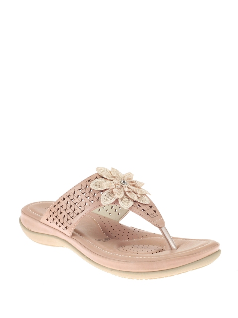 

Khadims Women Dusty Pink Laser Cuts T-Strap Flats