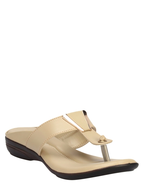 

Khadims Women Beige Solid T-Strap Flats