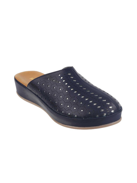 

Metro Women Navy Blue Laser Cut Mules