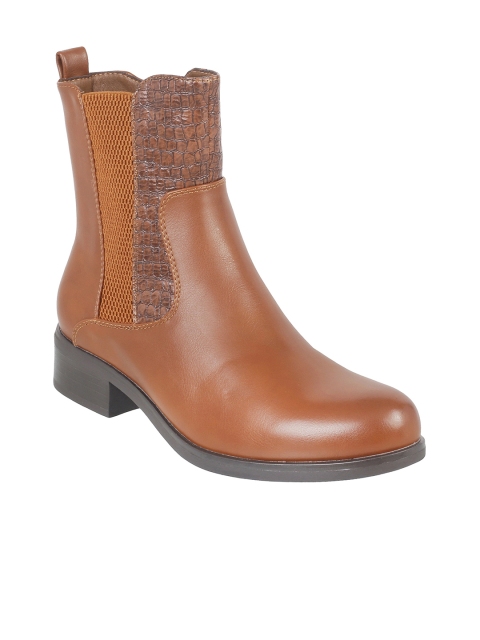 

Metro Women Brown Crocodile Skin Textured Heeled Boots
