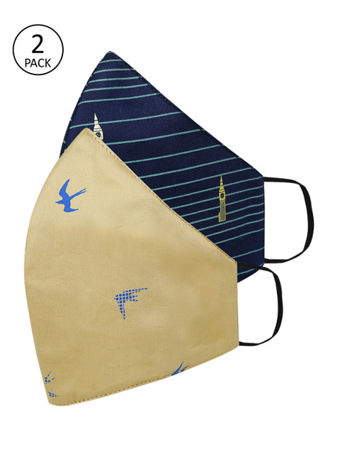 

Tossido Men 2 Pcs Printed 3-Ply Reusable Cloth Masks, Beige