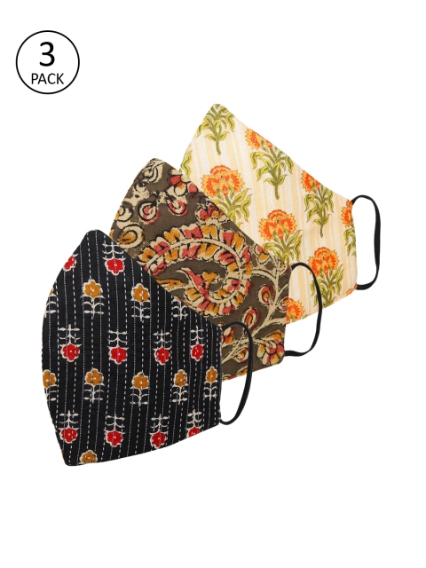 

Tossido Women 3 Pcs Printed 3-Ply Reusable Cloth Masks, Black