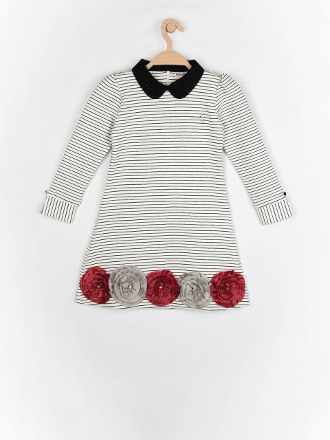 

Peppermint Girls Off-White Striped Fit and Flare Dress