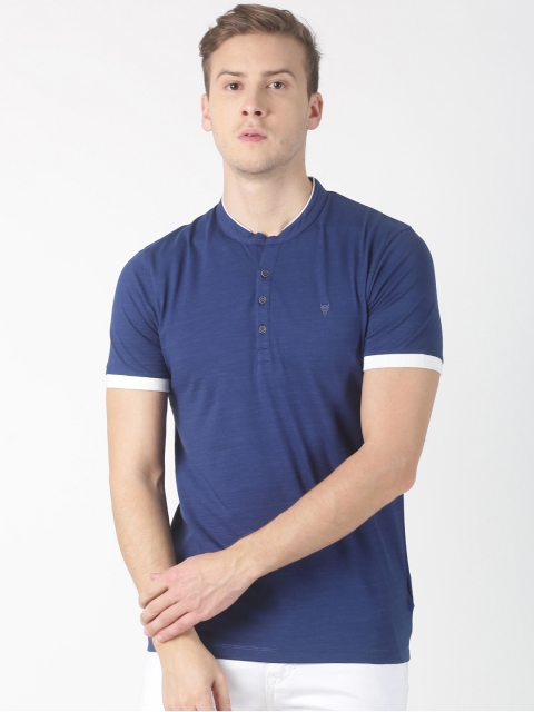 

BLACK BUCK Men Navy Blue Solid Henley Neck T-shirt