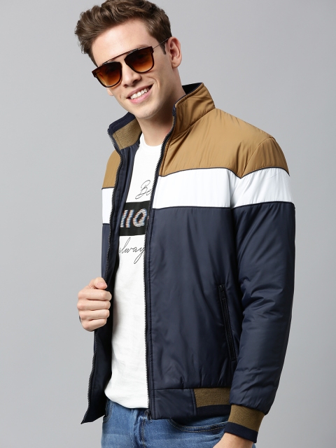 

HERE&NOW Men Navy Blue & Khaki Colourblocked Padded Jacket