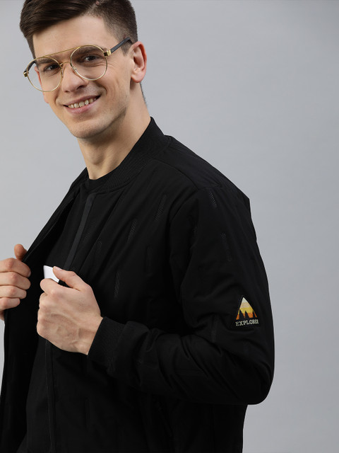 

HERE&NOW Men Black Self Design Bomber Jacket