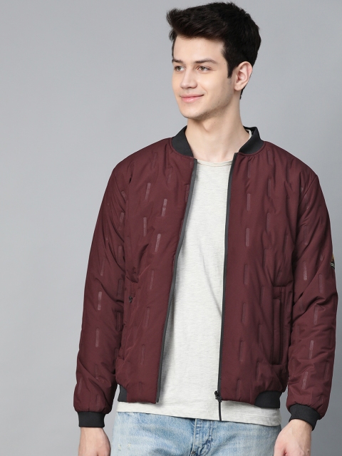 

HERE&NOW Men Burgundy Self Design Bomber Jacket