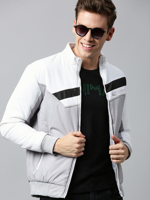 

HERE&NOW Men Grey & White Colourblocked Padded Jacket