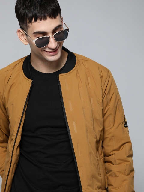 

HERE&NOW Men Mustard Brown Self-Design Bomber Jacket