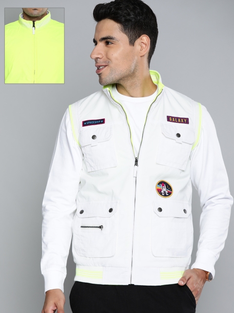 

HERE&NOW Men White & Yellow Reversible Tailored Jacket