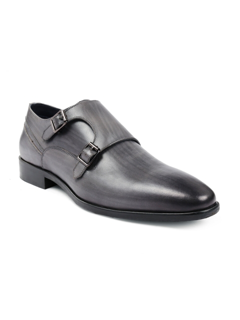 

one8 Select BY VIRAT KOHLI Men Grey Solid Leather Wooden Streak Handcrafted Sole Formal Monks