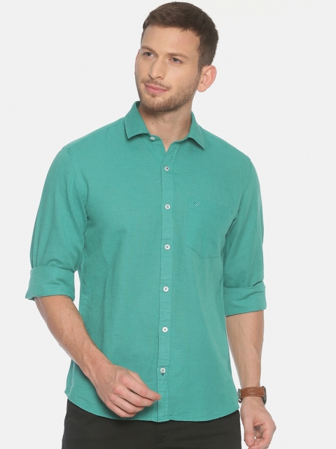 

Linen Club Men Green Solid Sustainable Linen Regular Fit Casual Shirt