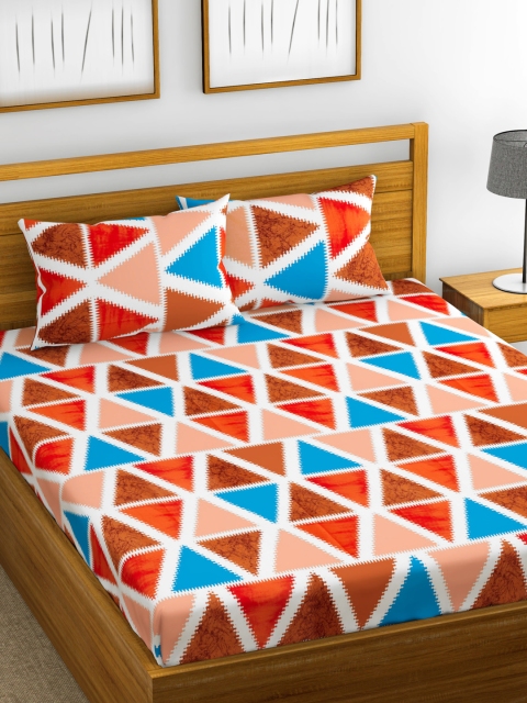 

URBAN SPACE Multicoloured Geometric 144 TC Cotton 1 Queen Bedsheet with 2 Pillow Covers, Multi