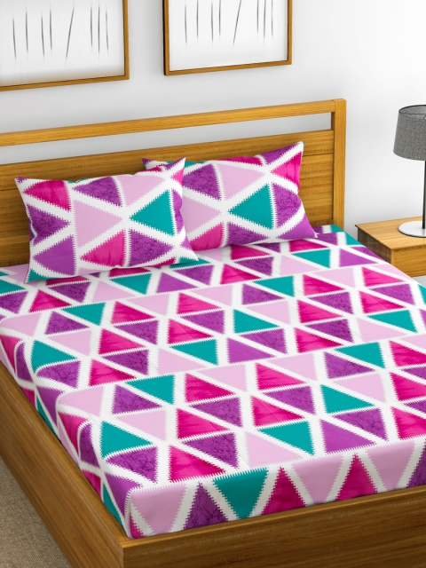 

URBAN SPACE Multicoloured Geometric 144 TC Cotton 1 Queen Bedsheet with 2 Pillow Covers, Multi