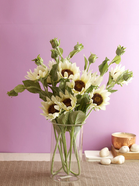 

Aapno Rajasthan Set Of 2 White & Green Artificial Soothing Tufted Sunflower Stems