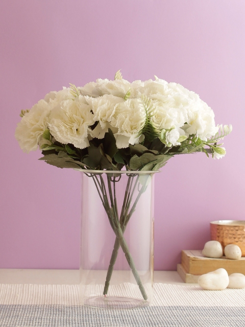 

Aapno Rajasthan Set Of 3 White & Green Artificial Pristine Carnation Flower Bunches