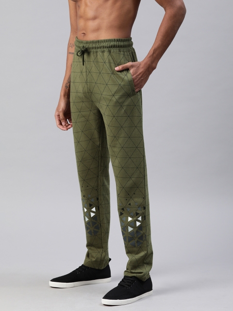 

HERE&NOW Men Olive Green & Black Printed Slim Fit Track Pants