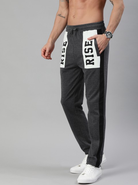 

HERE&NOW Men Charcoal Grey & White Printed Regular Fit Track Pants