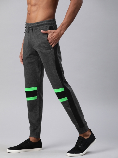 

HERE&NOW Men Charcoal Grey & Green Striped Joggers