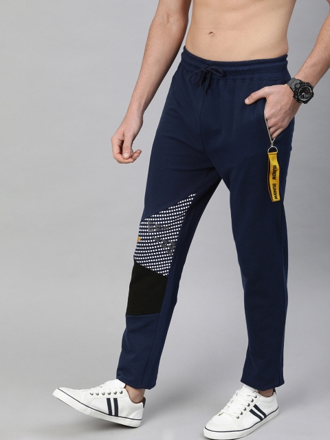 

HERE&NOW Men Navy Blue Printed Straight Fit Track Pants