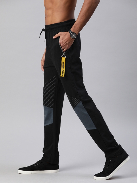 

HERE&NOW Men Black & Grey Colourblocked Slim Fit Track Pants