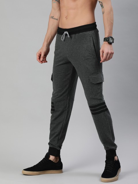 

HERE&NOW Men Charcoal Grey Solid Track Pants with Side Stripes