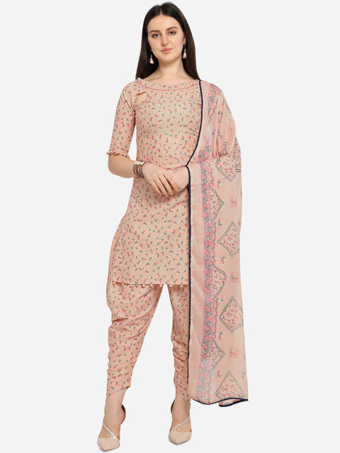 

SHAVYA Beige & Pink Cotton Blend Unstitched Dress Material