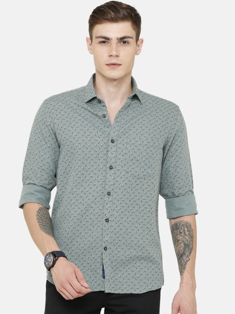 

CAVALLO by Linen Club Men Cotton Linen Olive Green Regular Fit Printed Casual Shirt
