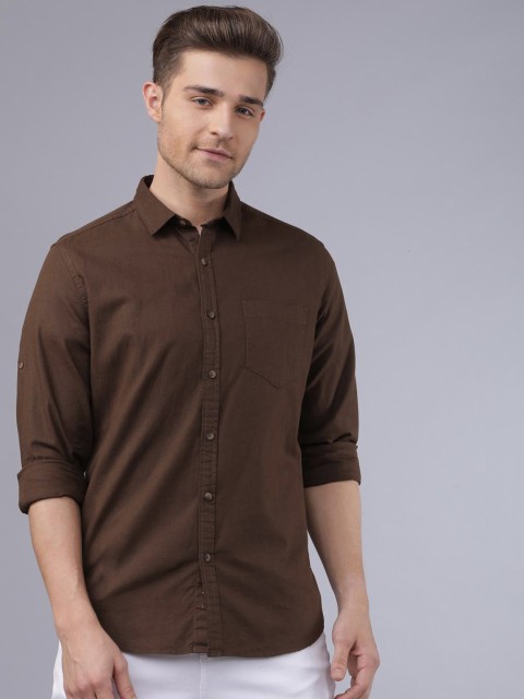

Ecko Unltd Men Olive Brown Slim Fit Solid Casual Shirt