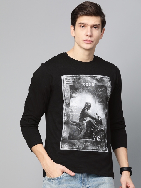 

Roadster Men Black & Grey Printed Round Neck T-shirt