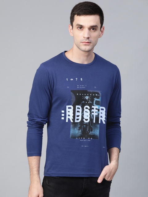 

Roadster Men Navy Blue Printed Round Neck T-shirt