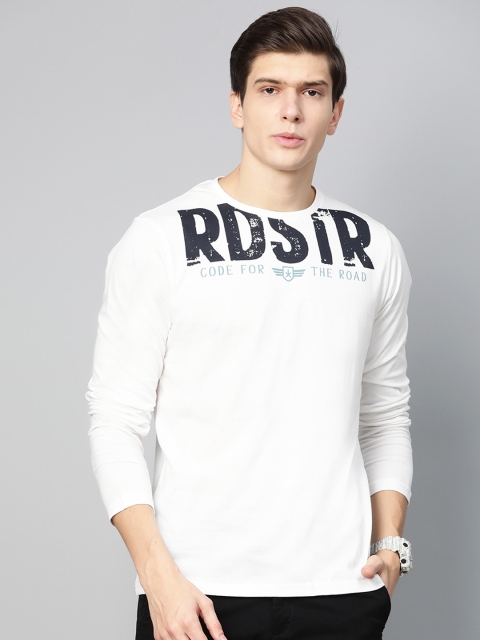

Roadster Men Off-White & Black Printed Round Neck T-shirt