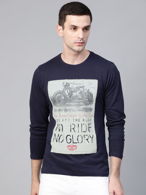 

Roadster Men Navy Blue & Off-White Printed Round Neck T-shirt