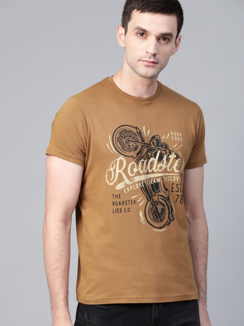 

Roadster Men Khaki & Black Printed Round Neck T-shirt