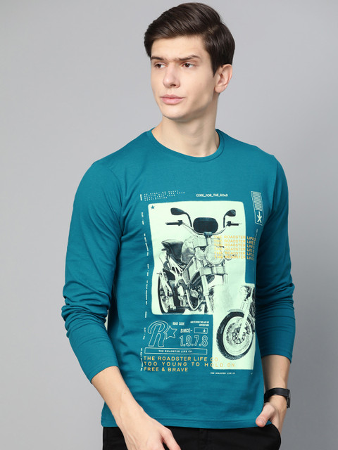 

Roadster Men Blue & Black Printed Round Neck T-shirt
